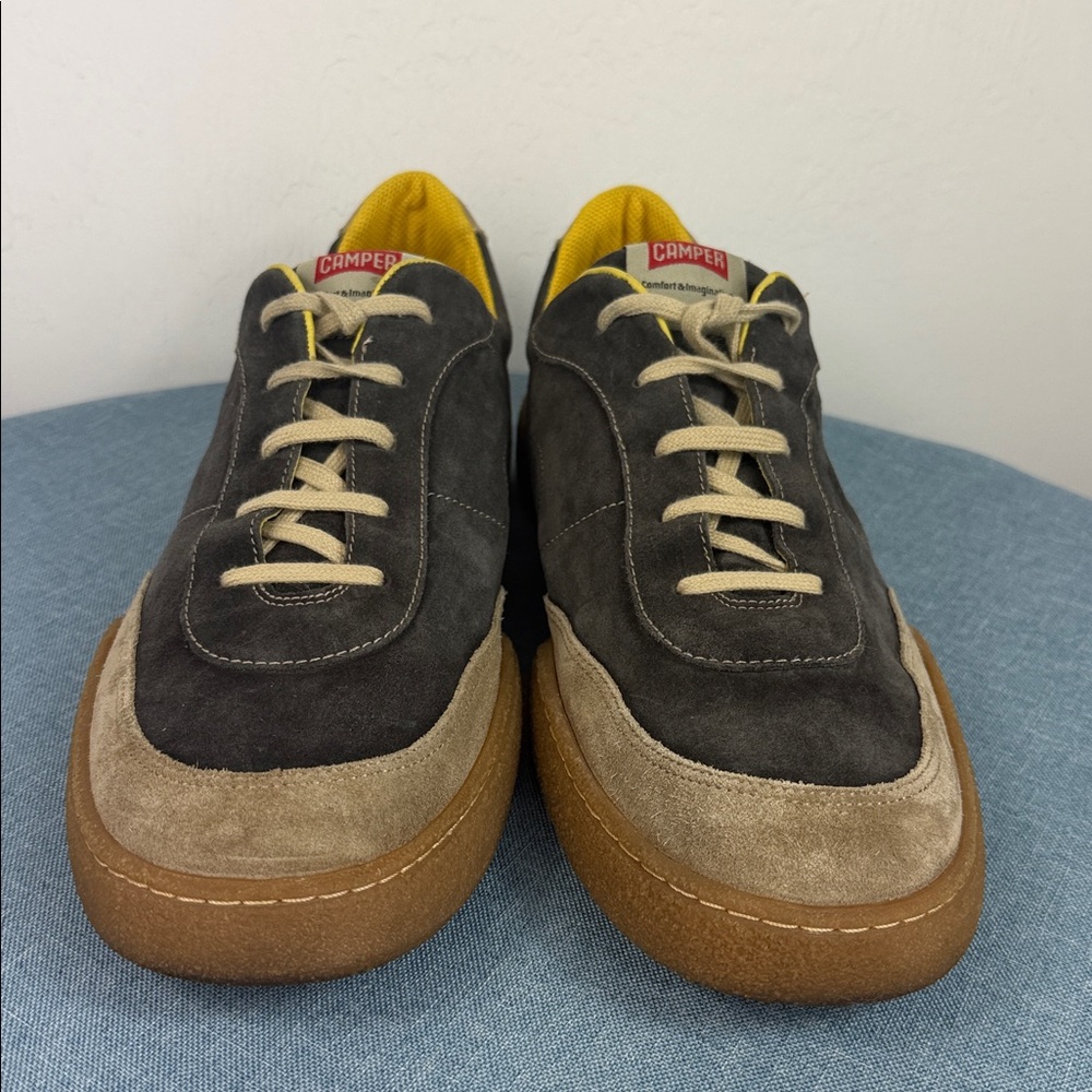 Camper Two-Tone Suede Sneakers in Charcoal, Beige and Brown - Picture 3 of 9